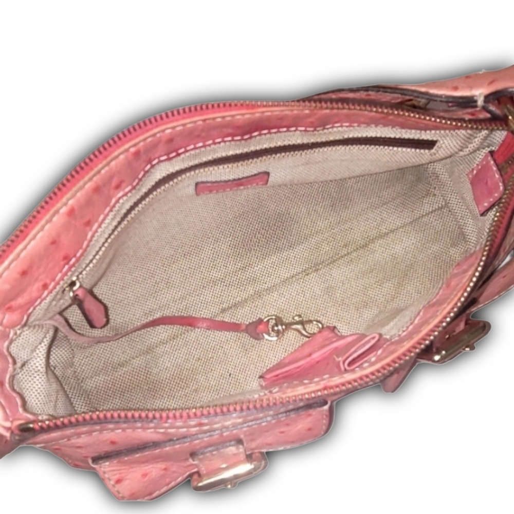 Dooney & Bourke Vintage Pink Ostrich Embossed Barrell Packet Bag - Picture 14 of 16